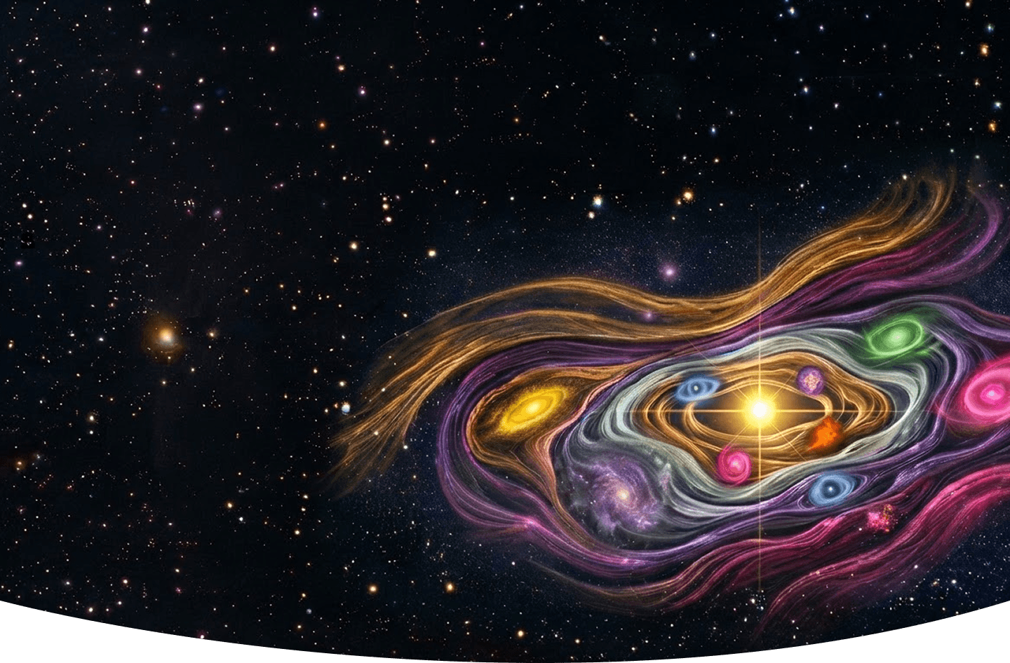 A swirling galaxy of colorful nebulae and stars